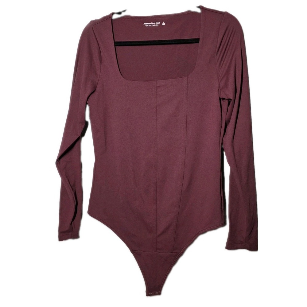 Abercrombie & Fitch Soft AF Square Neck Long Sleeve Bodysuit Size Large Burgundy